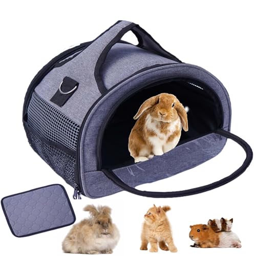 Meow&Woof Transportbox für Katze Kaninchen Transporttasche für kleine Haustiere Meerschweinchen Faltbare Haustier Tragetaschen Haustiertransportbox für Kätzchen, Welpen (M, grau) von Meow&Woof