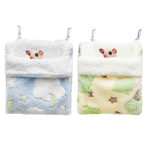 Weow&woof 2PC Sugar Glider Carrier Bed Pouch Small Pet Hammock Chinchilla Winter Sleeping Bag Cage Accessories for Ferret Hamster Rat Squirrel-Bluegreen von Meow&Woof