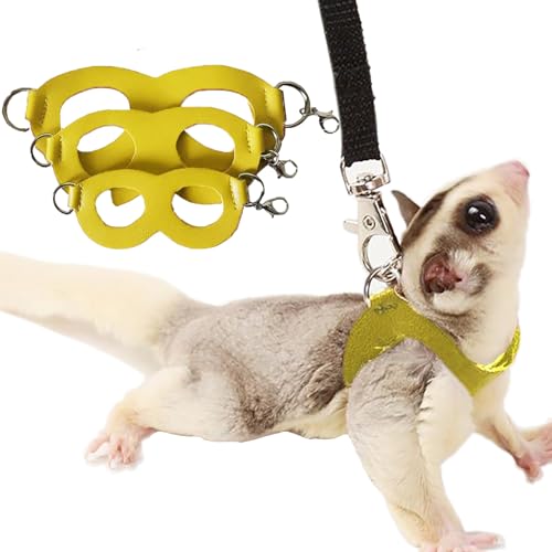 Meow&Woof Sugar Glider Geschirr und Leine, Set für Kleintier-Trainingsweste für Eichhörnchen, Hamster, Ratten (Yellow) von Meow&Woof