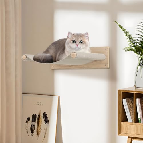 Katzenhängematte für Wand, Katzenbetten und Sitzstangen für Indoor-Katzen aus Holz, Katzenwandmöbel Betten, Katzenbett Katzen-Sitzstange zum Schlafen, Klettern und Spielen von MeowHomm