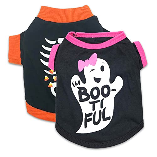 Hunde-Halloween-Shirt, Halloween-Kostüm, Haustier-T-Shirt mit süßem Geisterkelett-Muster, Hunde-Shirts für kleine Hunde, Größe M von MeowWow