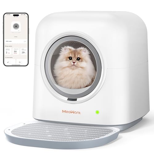 MeoWant Selbstreinigende Katzentoilette, Vollständig Geschlossene Automatische Katzentoilette, Geeignet Für Mehrere Katzen, APP-Steuerung/Sicherheit/Intelligente Überwachung/Geruch Beseitigen von Meowant