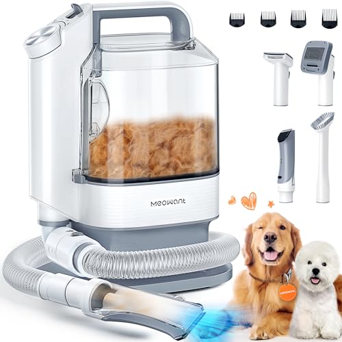 Meowant Hundeschermaschine Mit Tierhaar Staubsauger Mit 3,2 l Großem,Leise Schermaschine Hund Katze Tierhaarschneidemaschine Mit 5 Professionellen Werkzeugen Zum Fellpflegen Und Reinigen von Meowant