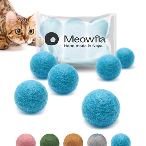 MEOWFIA Wollball Spielzeuge - Bälle 6er-Set, sicher für Katzen und kleine Hunde - 4cm und 6cm Filzwolle Spielzeug für Hund und Katze - 4cm von MEOWFIA