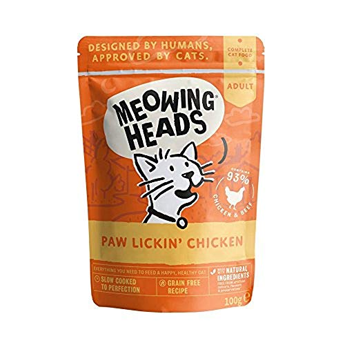 Meowing Heads Katzenfutter Nass - Herzhaftes Huhn - 93% Fleischanteil Hähnchen und Rind, keine künstlichen Geschmacksverstärker, ohne Getreide, 10 x 100g von Meowing Heads