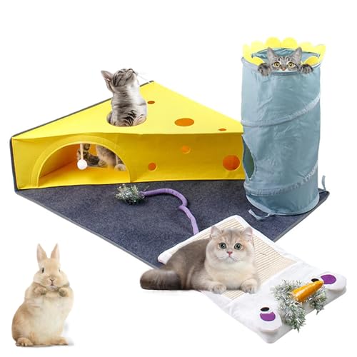 Meowland Katzentunnelbett für Indoor-Katzen Peekaboo, 2-in-1 integriertes Käseform-Design, große Größe, Katzen-Filzmatte, kratzfeste und waschbare Kätzchen-Spielspielzeug für mehrere Katze, Hund, von Meowland