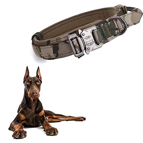 Meowmen Taktisches Hundehalsband Verstellbares Hundehalsband mit Kontrollgriff und Schwermetallschnalle Militär-Nylon-Hundehalsband für mittelgroße und große Hunde, Camo, XL von Meowmen