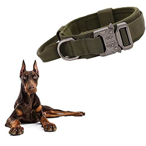 Meowmen Taktisches Hundehalsband Verstellbares Hundehalsband mit Kontrollgriff und Schwermetallschnalle Military Nylon Hundehalsband für mittelgroße und große Hunde Militärgrün von Meowmen