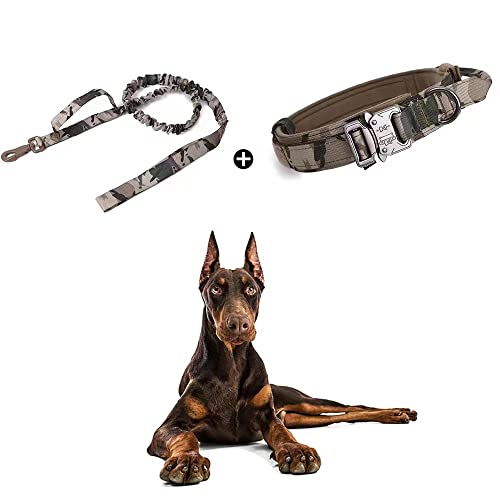 Meowmen Taktisches Hundehalsband und Leine Set Verstellbares Hundehalsband mit Kontrollgriff und Schwermetallschnalle Military Nylon Hundehalsband Bungee Leine für mittelgroße und große Hunde von Meowmen