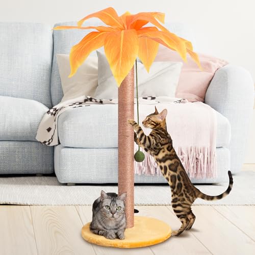 Kratzbaum 83,8 cm hoch für Indoor-Katzen mit Sisalseil, Kratzbaum für süßes Kätzchen, Gelb von Meowoou