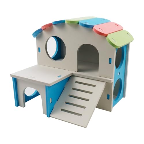 Meprotal Hamster Spielzeug PVC Hamsterhaus Meerschweinchen Versteck Spaß Rutsche Haus Regenbogen Hamster Übung Spielen Spielzeug für kleine Tiere (blau) von Meprotal