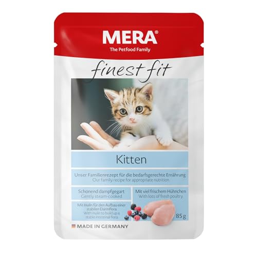 MERA Finest fit Kitten, Junior Katzenfutter nass für Babykatzen bis 1 Jahr, Nassfutter aus frischem Geflügel, gesundes Futter für Junge Katzen, getreidefrei (12x85g) von Mera Cat