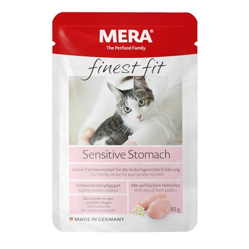 MERA Finest fit Sensitive Stomach, Katzenfutter nass für Katzen mit sensiblem Magen, Nassfutter aus Geflügel, Futter für einen gesunden Darm, getreidefrei (12x85g) von Mera Cat