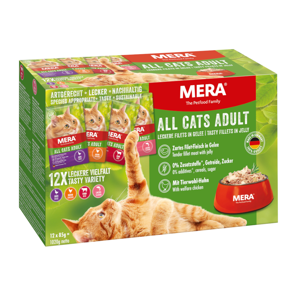 Mixpaket mera Cats Adult 12 x 85 g - Sparpaket: 24 x 85 g von mera