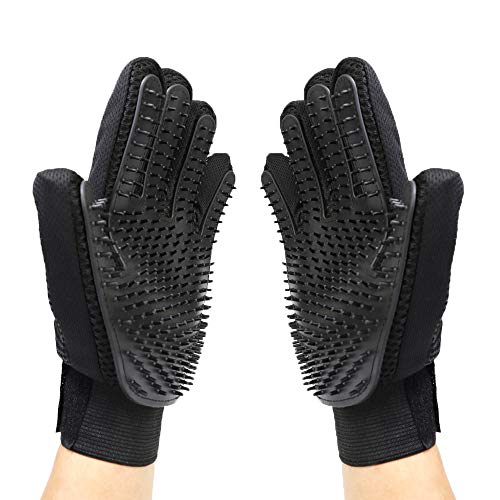 Merauno® Fellpflegehandschuh Tierhaarentferner Bürste Massage Fellpflege Grooming Glove Hund Katze Massageffekt & Deckhaarschutz (Schwarz, 2 Handschuhe (EIN Paar)) von Merauno