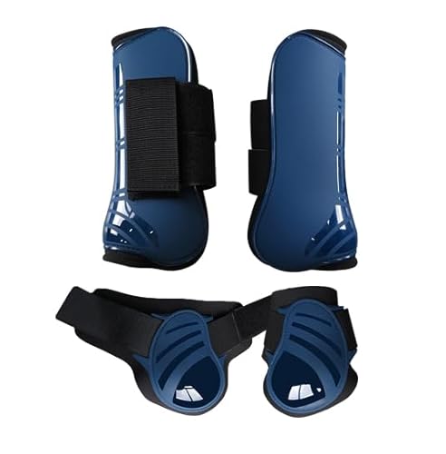 Merauno® Gamaschen Pferde 4er Set Gamaschen Paar für vorne hinter Hartschale und Klettverschluss für Damen& Herren PU Robust Elastisch Tendon Boots Classic (L, Marineblau) von Merauno