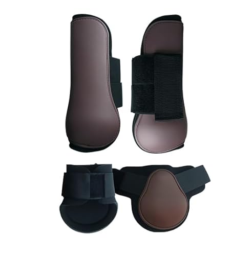 Merauno® Gamaschen Pferde 4er Set Gamaschen Paar für vorne hinter Hartschale und Klettverschluss für Damen& Herren PU Robust Elastisch Tendon Boots Classic (M, Braun) von Merauno