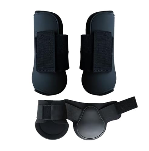 Merauno® Gamaschen Pferde 4er Set Gamaschen Paar für vorne hinter Hartschale und Klettverschluss für Damen& Herren PU Robust Elastisch Tendon Boots Classic (M, Schwarz) von Merauno