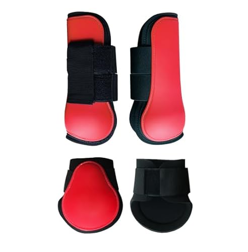 Merauno® Gamaschen Pferde 4er Set Gamaschen Paar für vorne hinter Hartschale und Klettverschluss für Damen& Herren PU Robust Elastisch Tendon Boots Classic (S, Rot) von Merauno