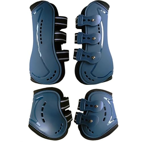 Merauno® Gamaschen & Streichkappen, 4er Set Gamaschen Pferdesehne Bandage mit Robust Elastisch, PU Shell, Neopren atmungsaktiven Löchern für Springen, Reiten, Events (L, Marineblau) von Merauno