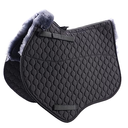 Merauno® Lambwool GP Schabracke Volldecke Jumping Numnah Satteltuch & Quadratische Sattelpolster Reitshow Allzweckunterlage (VSS, Schwarz) von Merauno