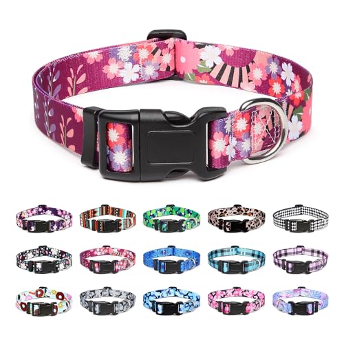 Mercano Hundehalsband Verstellbares, Weich Nylon Komfort & Robuster Gemustertes Hunde Halsband für Kleine Mittlere Große Hunde Welpen Katzen (L, Bunte Blumen) von Mercano