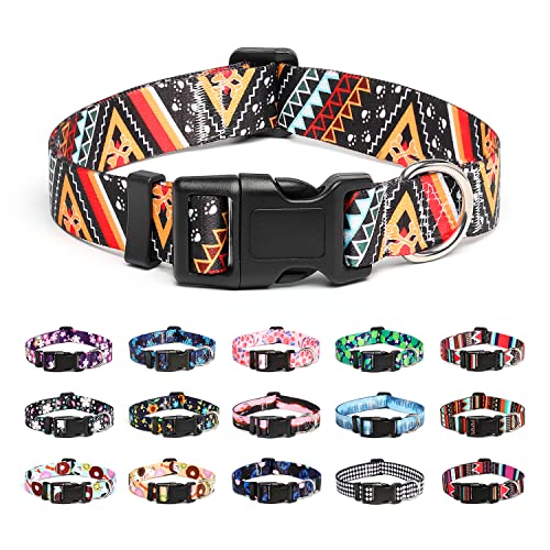 Mercano Hundehalsband Verstellbares, Weich Nylon Komfort & Robuster Gemustertes Hunde Halsband für Kleine Mittlere Große Hunde Welpen Katzen (L, Ethnisches Gold) von Mercano