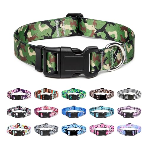 Mercano Hundehalsband Verstellbares, Weich Nylon Komfort & Robuster Gemustertes Hunde Halsband für Kleine Mittlere Große Hunde Welpen Katzen (L, Hund Camo Grün) von Mercano