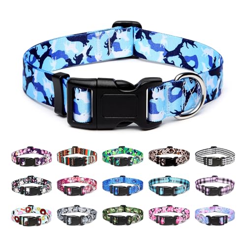 Mercano Hundehalsband Verstellbares, Weich Nylon Komfort & Robuster Gemustertes Hunde Halsband für Kleine Mittlere Große Hunde Welpen Katzen (M, Hund Camo Blau) von Mercano