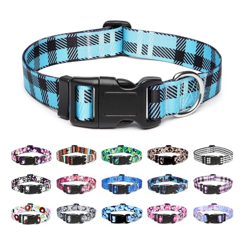 Mercano Hundehalsband Verstellbares, Weich Nylon Komfort & Robuster Gemustertes Hunde Halsband für Kleine Mittlere Große Hunde Welpen Katzen (M, Kariertes Blau) von Mercano