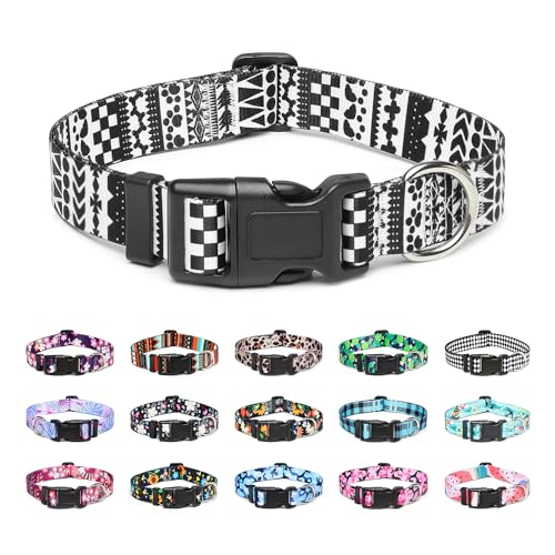 Mercano Hundehalsband Verstellbares, Weich Nylon Komfort & Robuster Gemustertes Hunde Halsband für Kleine Mittlere Große Hunde Welpen Katzen (M, Schwarz Weiß A) von Mercano