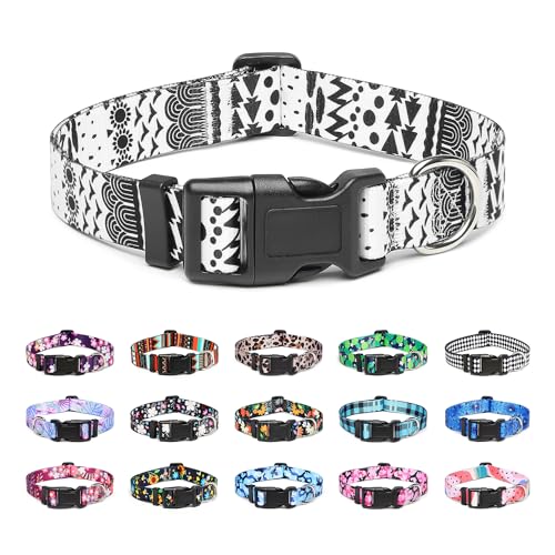 Mercano Hundehalsband Verstellbares, Weich Nylon Komfort & Robuster Gemustertes Hunde Halsband für Kleine Mittlere Große Hunde Welpen Katzen (M, Schwarz Weiß B) von Mercano