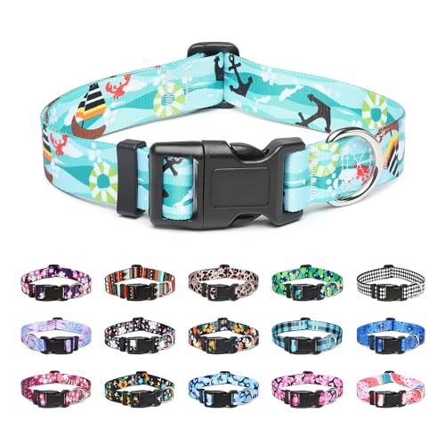 Mercano Hundehalsband Verstellbares, Weich Nylon Komfort & Robuster Gemustertes Hunde Halsband für Kleine Mittlere Große Hunde Welpen Katzen (M, Segeln) von Mercano