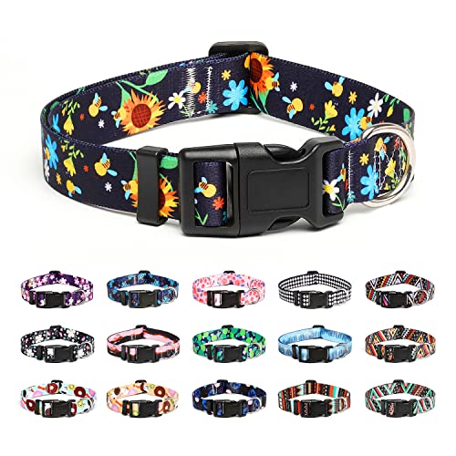 Mercano Hundehalsband Verstellbares, Weich Nylon Komfort & Robuster Gemustertes Hunde Halsband für Kleine Mittlere Große Hunde Welpen Katzen (M, Sonnenblume) von Mercano