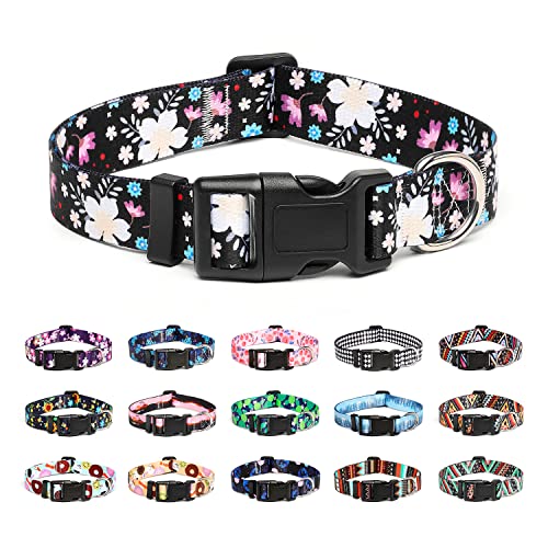 Mercano Hundehalsband Verstellbares, Weich Nylon Komfort & Robuster Gemustertes Hunde Halsband für Kleine Mittlere Große Hunde Welpen Katzen (S, Blume Weiß) von Mercano