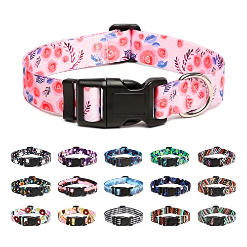 Mercano Hundehalsband Verstellbares, Weich Nylon Komfort & Robuster Gemustertes Hunde Halsband für Kleine Mittlere Große Hunde Welpen Katzen (S, Rose) von Mercano