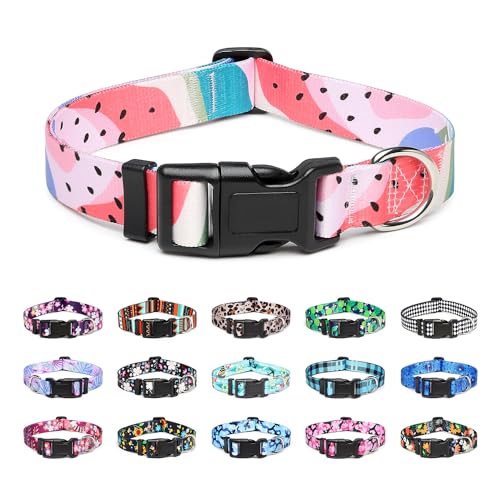 Mercano Hundehalsband Verstellbares, Weich Nylon Komfort & Robuster Gemustertes Hunde Halsband für Kleine Mittlere Große Hunde Welpen Katzen (S, Wassermelone) von Mercano