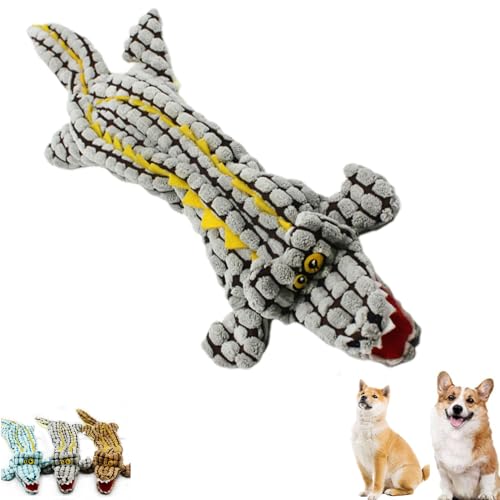 Mersidany Krokodil-Plüsch für Aggressive Kauer, unzerstörbares, ausgestopfter Plüsch, interaktives Hundespielzeug, reduziert Langeweile bei Hunden (Large 24.8 * 7.87in,Grey) von Mersidany