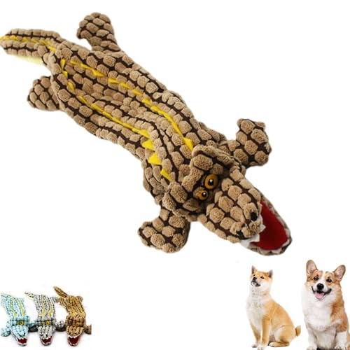 Mersidany Krokodil-Plüsch für Aggressive Kauer, unzerstörbares, ausgestopfter Plüsch, interaktives Hundespielzeug, reduziert Langeweile bei Hunden (Small 17.7 * 5.9in,Brown) von Mersidany