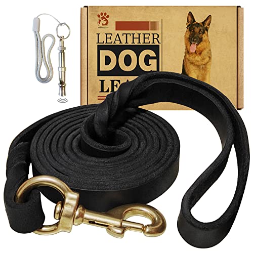 Leder-Hundeleine, 1,8 m x 1,6 cm, starkes, strapazierfähiges Echtleder, geflochten, weiche und bequeme Lederleine für große Hunde, mittelgroße und kleine Hunde (schwarz) von Meruogkar