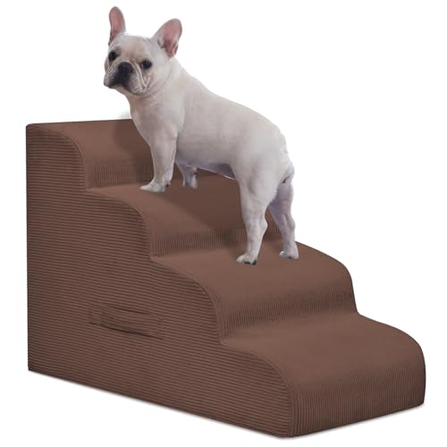 Hundetreppe für Kleine Hunde, 4-stufige Hunderampe und Treppe für Hochbetten und Sofa, rutschfeste Haustiertreppe für kleine Hunde und Katzen, Abnehmbares und leicht zu reinigendes Hundebett Treppe, von Mesa Lemon