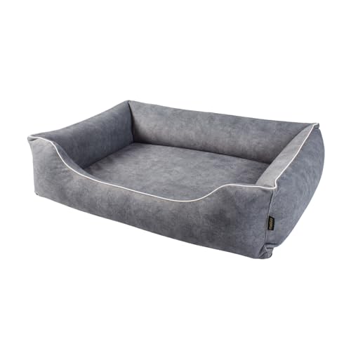 Mestizo Barcelona Standard TwinFoam Hundebett, Hundekorb, Sofa, Oeko-TEX Zertifiziert, Bezug Abnehmbar und Waschbar (Stahl mit weißem Rand, Außenmaße: 80x60cm) von Mestizo