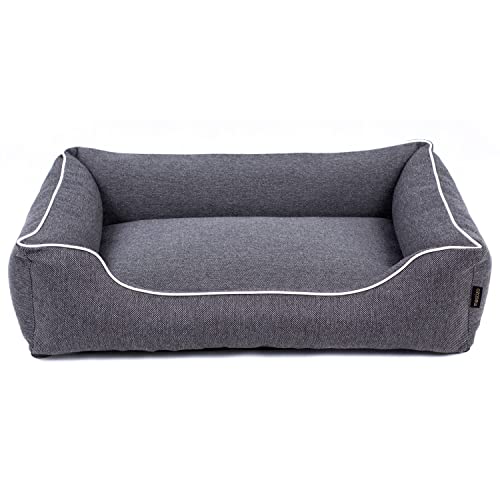 Mestizo Mallorca Comfort Haustierbett Hundekorb Tierbett Hundesofa aus Strapazierfähigem Polsterstoff (Außenmaße: 100x75cm / Innenmaße: 70x53cm, Dunkelgrau/weiß) von Mestizo