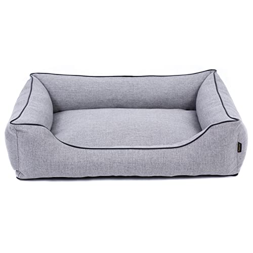 Mestizo Mallorca Comfort Haustierbett Hundekorb Tierbett Hundesofa aus Strapazierfähigem Polsterstoff (Außenmaße: 80x60cm / Innenmaße: 56x40cm, Hellgrau/schwarz) von Mestizo