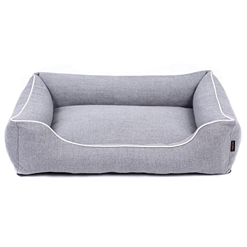 Mestizo Mallorca Comfort Haustierbett Hundekorb Tierbett Hundesofa aus Strapazierfähigem Polsterstoff (Außenmaße: 80x60cm / Innenmaße: 56x40cm, Hellgrau/weiß) von Mestizo