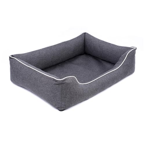 Mestizo Mallorca Orthopädisches Hundebett | Hundekorb, Sofa, Waschbar, Oeko-TEX-Zertifiziert (Dunkelgrau mit schwarzem Rand, Außenmaße: 65x50cm) von Mestizo