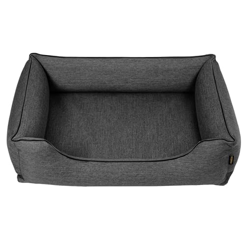 Mestizo Mallorca Standard TwinFoam Hundebett, Hundekorb, Sofa aus Polsterstoff, Oeko-TEX Zertifiziert, Bezug Abnehmbar und Waschbar (Dunkelgrau mit schwarzem Rand, Außenmaße: 80x60cm) von Mestizo