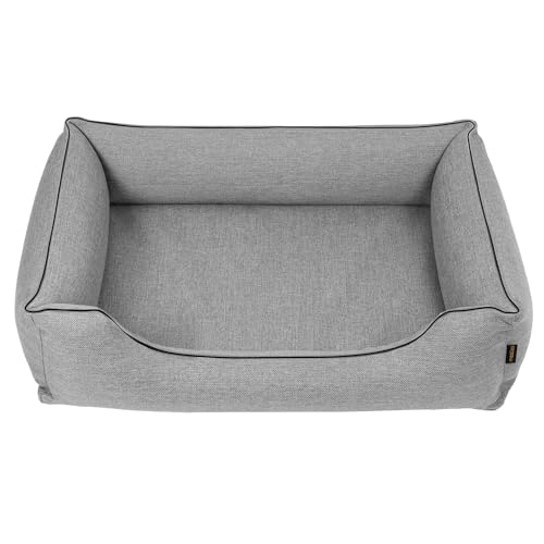 Mestizo Mallorca Standard TwinFoam Hundebett, Hundekorb, Sofa aus Polsterstoff, Oeko-TEX Zertifiziert, Bezug Abnehmbar und Waschbar (Hellgrau mit schwarzem Rand, Außenmaße: 65x50cm) von Mestizo