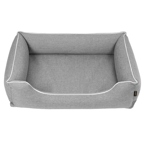 Mestizo Mallorca Standard TwinFoam Hundebett, Hundekorb, Sofa aus Polsterstoff, Oeko-TEX Zertifiziert, Bezug Abnehmbar und Waschbar (Hellgrau mit weißem Rand, Außenmaße: 80x60cm) von Mestizo