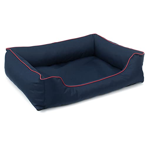 Mestizo Valencia Orthopedic Orthopädisches Haustierbett Hundekorb Tierbett Hundesofa Bezug aus wasserdichtem Polyestergewebe Cordura (Außenmaße: 65x50cm / Innenmaße: 41x27cm, Marine/Rot) von Mestizo